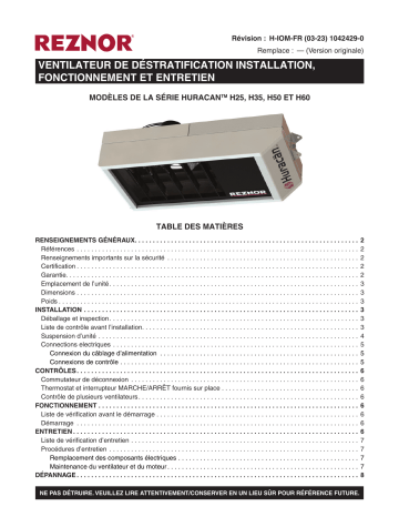 Reznor HURACAN Series Guide d'installation | Fixfr