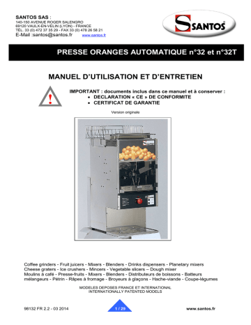 santos 32 Automatic orange juicer Manuel utilisateur | Fixfr
