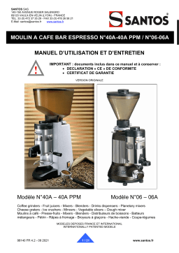santos 40A Silent Espresso Coffee Grinder Manuel utilisateur