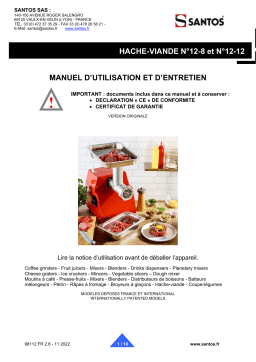 santos 12 Meat Mincer Manuel utilisateur