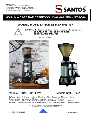 santos 40A Silent Espresso Coffee Grinder Manuel utilisateur | Fixfr