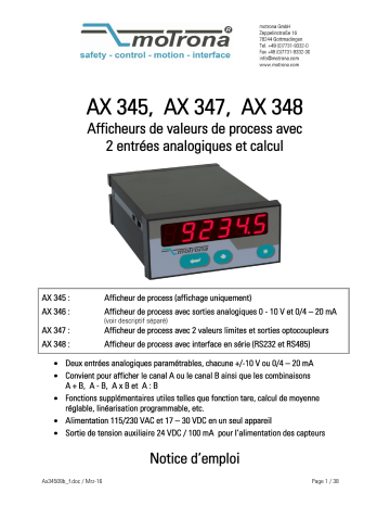 AX345 | AX348 | Motrona AX347 Manuel du propriétaire | Fixfr