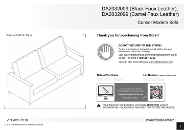 Dorel Home DA2032099 Queer Eye Wainwright Modern Sofa Manuel utilisateur | Fixfr