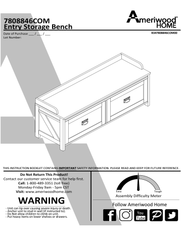Dorel Home 3462846COM Farmington Entryway Storage Bench and Coat Rack Bundle Manuel utilisateur | Fixfr
