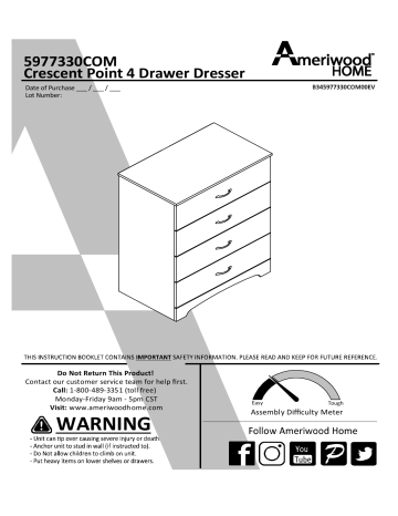 Dorel Home 5977330COM Crescent Point 4 Drawer Dresser Manuel utilisateur | Fixfr
