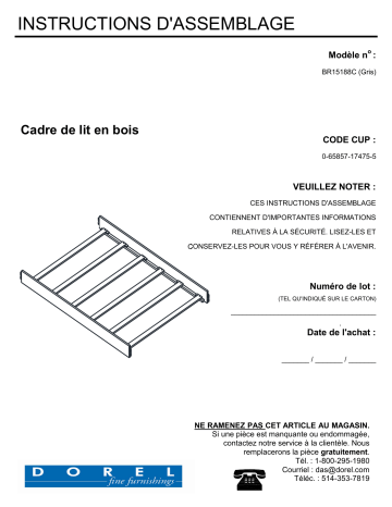 Dorel Home BR15188C Linden Full Size Bed Rails Manuel utilisateur | Fixfr