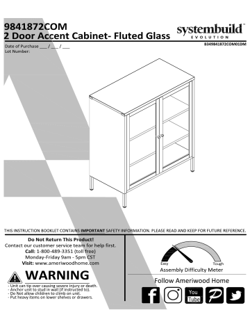 Dorel Home 9841872COM Ashbury Heights 2 Door Accent Cabinet-Fluted Glass Metal Locker Manuel utilisateur | Fixfr