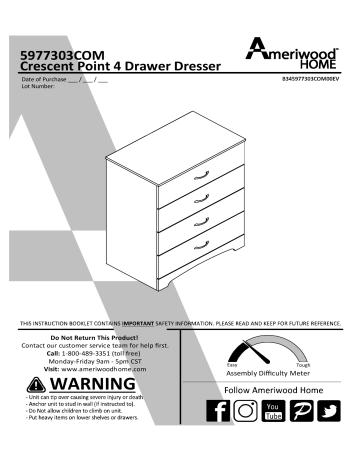 Dorel Home 5977303COM Crescent Point 4 Drawer Dresser Manuel utilisateur | Fixfr