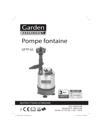 GARDENFEELINGS GFTP 62 Pond Pump Kit Mode d'emploi | Fixfr