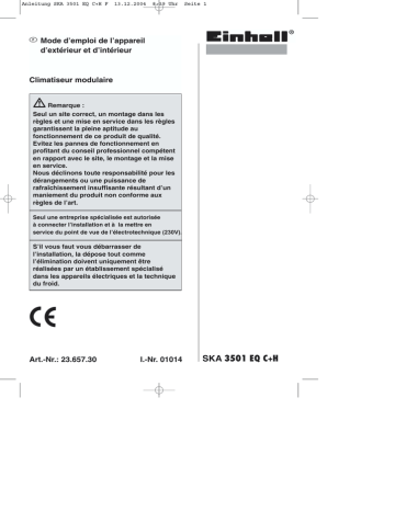 EINHELL SKA 3501 EQ C+H Split Air Conditioner Mode d'emploi | Fixfr