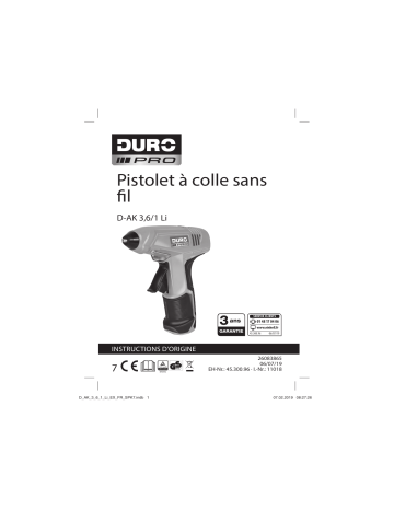 Duro Pro D-AK 3,6/1 Li Cordless Hot Glue Gun Mode d'emploi | Fixfr