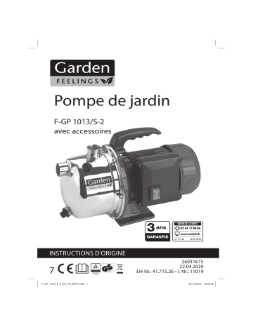 GARDENFEELINGS F-GP 1013/S-2 Garden Pump Mode d'emploi | Fixfr