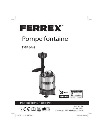 Ferrex F-TP 64-2 Pond Pump Kit Mode d'emploi | Fixfr