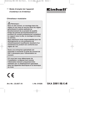 EINHELL SKA 2501 EQ C+H Split Air Conditioner Mode d'emploi | Fixfr
