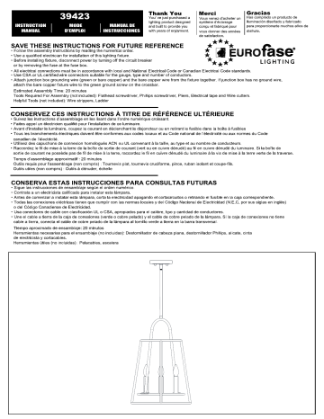 Eurofase 39423-016 Campana 4-Light Satin Nickel Chandelier with Black Shade Mode d'emploi | Fixfr
