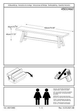 Nyhus HD-45013460 Mills Grey/White Acacia Wood Base Concrete Top Dining Bench 76 in. W x 16 in. D x 18 in. H Guide d'installation