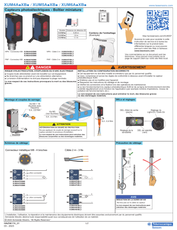 Schneider Electric XUM4A.XB. / XUM5A.XB. / XUM6A.XB. Capteurs photoélectriques - Boîtier miniature Manuel utilisateur | Fixfr