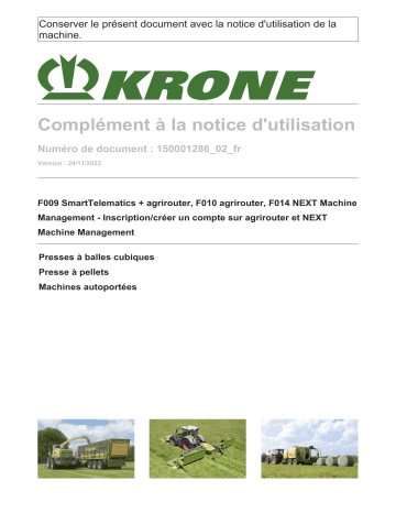 Krone F009 SmartTelematics, F010, F014 Mode d'emploi | Fixfr