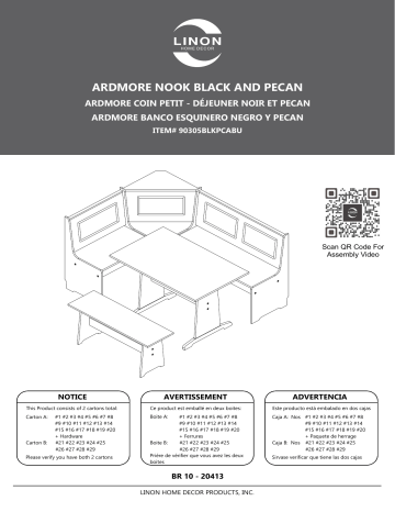 Linon Home Decor THD02975 Ardmore 3 Piece Black and Pecan Breakfast Nook Dining Set Mode d'emploi | Fixfr