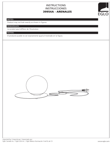 Eglo 39954A Arenales Table Light Mode d'emploi | Fixfr