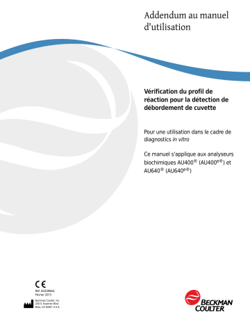 Beckman Coulter Vérification du profil de réaction pour la détection de débordement de cuvette Manuel du propriétaire | Fixfr