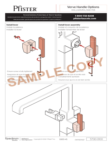 Pfister Verve HHL-LG6-1VRVLBG Lever Handle Kit Manuel utilisateur | Fixfr