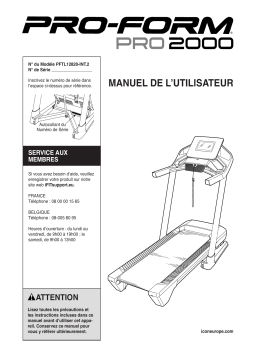 ProForm PFTL12820-INT Pro2000 TREADMILL Manuel du propriétaire