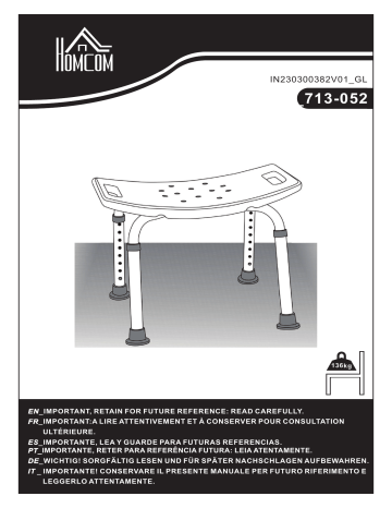 HOMCOM 713-052 Adjustable Aluminum Bath Stool Spa Shower Chair Non-Slip Mode d'emploi | Fixfr