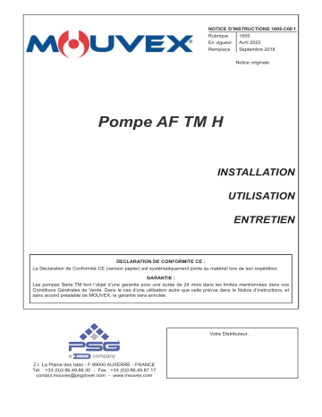 Mouvex 1005-C00 Pompe AF TM H Manuel utilisateur | Fixfr