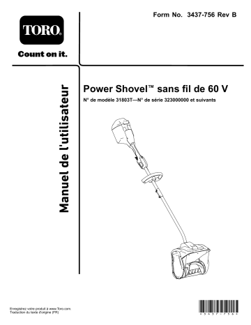 Toro 60V Cordless Power Shovel Snowthrower Manuel utilisateur | Fixfr