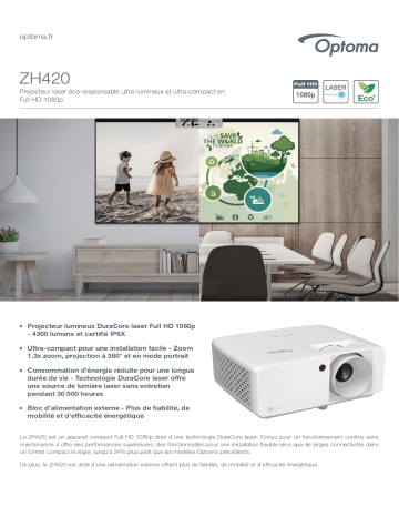 Optoma ZH420 Eco-friendly ultra-compact high brightness Full HD laser projector Manuel du propriétaire | Fixfr