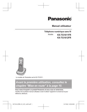 KXTG1612FR | Panasonic KXTG1611FR Mode d'emploi | Fixfr