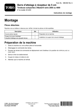 Toro 2in Receiver Draw Bar, ZMaster 2000 or 4000 Series Riding Mower Riding Product Guide d'installation