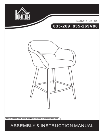 HOMCOM 835-269V80BN Counter Height Barstool Linen Fabric Upholstered Kitchen Breaskfast Chair Mode d'emploi | Fixfr