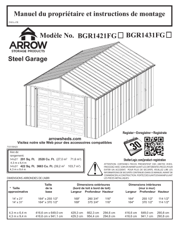 BGR1431FG | Arrow BGR1421FG Murryhill Steel Storage Building, 14 ft. x 21 ft., Flute Grey Manuel du propriétaire | Fixfr