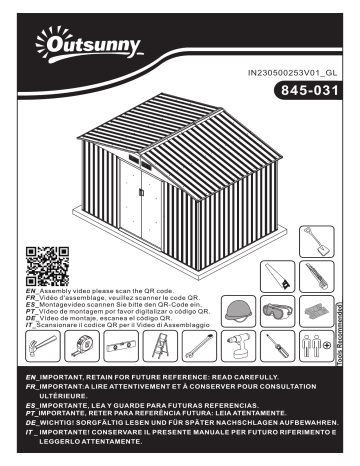 Outsunny 845-031V01 11' x 13' Metal Storage Shed Garden Tool House Mode d'emploi | Fixfr