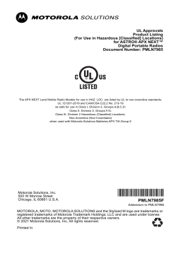 Motorola Solutions PMLN6127A APX NEXT Land Mobile Radio Manuel du propriétaire