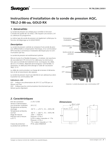 Swegon TBLZ-2-86 Sonde de pression AQC Manuel du propriétaire | Fixfr