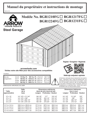 BGR1217FG | BGR1231FG | BGR1224FG | Arrow BGR1210FG Murryhill Steel Storage Building, 12 ft. x 10 ft., Flute Grey Manuel du propriétaire | Fixfr