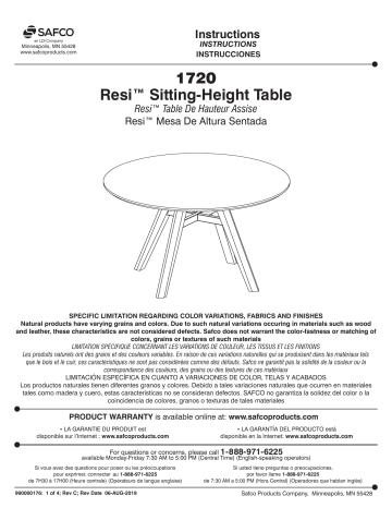 Safco 1720NA Resi® Sitting-Height Table Manuel utilisateur | Fixfr
