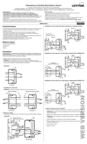 DT230-1LW | DT202-1LW | DT260-1LW | DT204-1LW | Leviton DT212-1LW LED , CFL , Incandescent , Halogen , Magnetic Low Voltage , Electronic Low Voltage , Fluorescent , Fan , Motor , Inductive , Resistive Manuel utilisateur | Fixfr