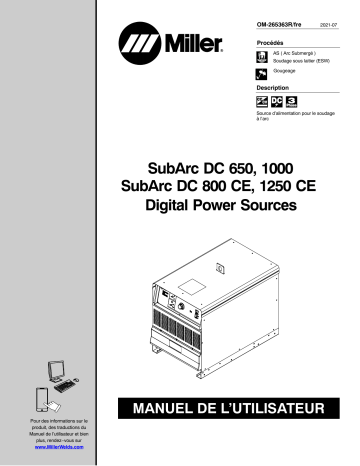 SUBARC DC 650/800, 1000/1250 DIGITAL POWER SOURCES | Miller SUBARC DC 65 Manuel du propriétaire | Fixfr