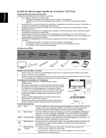 Acer V183HL Monitor Guide de démarrage rapide | Fixfr