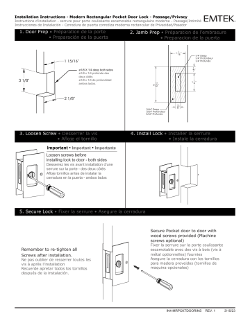 Emtek Modern Rectangular Pocket Door Lock Door Prep & Guide d'installation | Fixfr