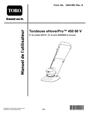 Toro eHoverPro 450 Walk Behind Mower Manuel utilisateur | Fixfr