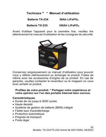 Technaxx TX-234 50Ah 12.8V LiFePO4 Solar-Battery Manuel du propriétaire | Fixfr
