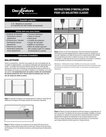 Deckorators Classic Baluster Guide d'installation | Fixfr