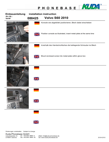 088420 | KUDA 088425 for Volvo S60 / V60 since 2010 Guide d'installation | Fixfr