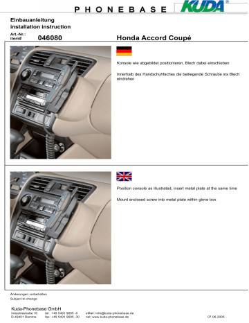 046085 | KUDA 046080 for Honda Accord Coupé (CG) since 10/98 Guide d'installation | Fixfr