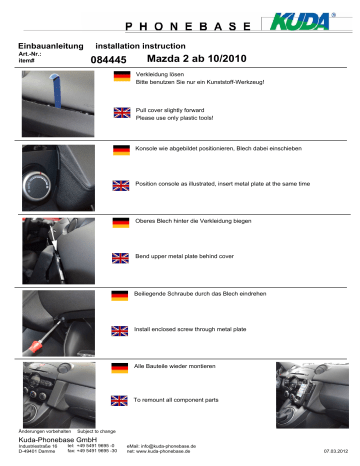 084440 | KUDA 084445 for Mazda 2 since 10/10 Guide d'installation | Fixfr